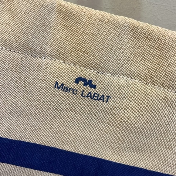 Marc Lamar Canvas Tote Bag Leather Handles & Trim Striped Zipper Top Jute Tassel - Picture 5 of 9